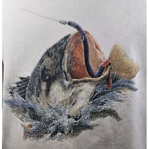 Vintage 90s Large Mouth Bass‎ Sweatshirt Mens L White Graphic Print Long Sleeve